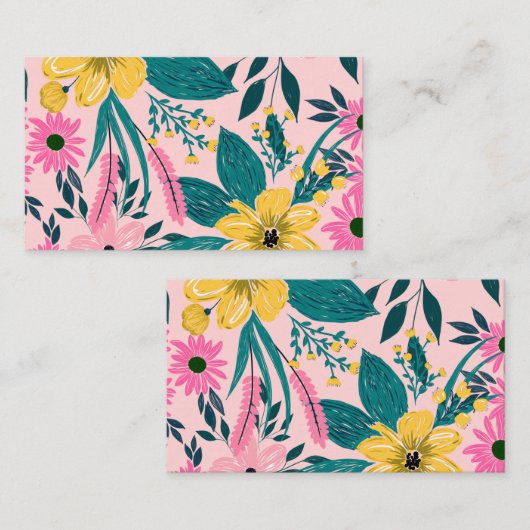 ピンクかわいらし色の黄色い花フローラ 名刺 (正面/裏面)
