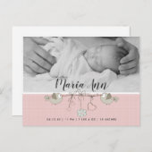 ピンクかわいらし色のB&W写真の誕生発表 ポストカード (正面/裏面)