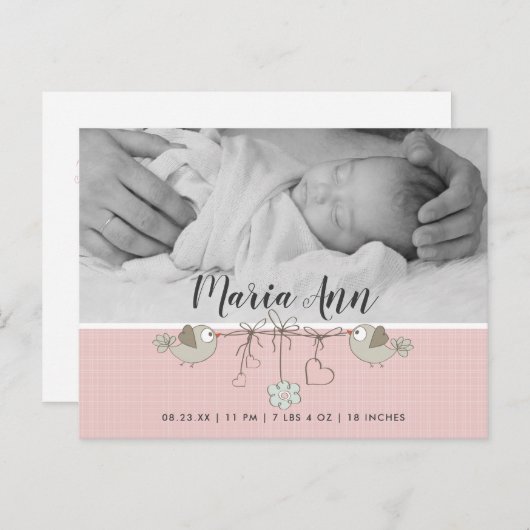 ピンクかわいらし色のB&W写真の誕生発表 ポストカード (正面/裏面)