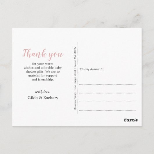 ピンクかわいらし色のB&W写真の誕生発表 ポストカード (裏面)