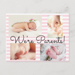 ピンクかわいらし色「私たちは親だ」誕生のお知らせ 案内ポストカード