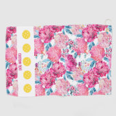 ピンクかわいらし花柄漬け玉汗取り ゴルフタオル (横)