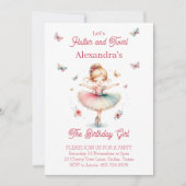 ピンクかわいらし蝶とバレリーナ誕生日パーティー 招待状 (正面)