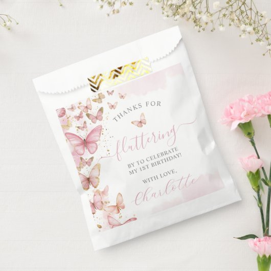 ピンクかわいらし蝶の甘い16第1の2誕生日 フェイバーバッグ (封をした状態)