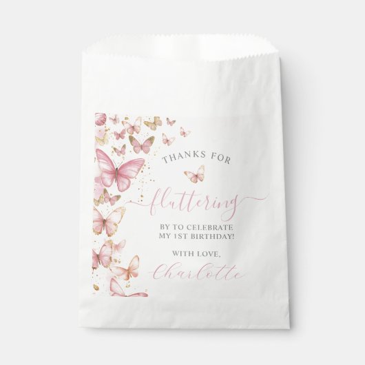 ピンクかわいらし蝶の甘い16第1の2誕生日 フェイバーバッグ (正面)