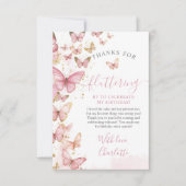 ピンクかわいらし蝶ガール1st最初の誕生日 サンキューカード (正面)