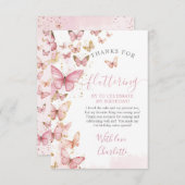 ピンクかわいらし蝶ガール1st最初の誕生日 サンキューカード (正面/裏面)