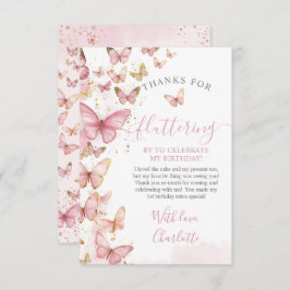 ピンクかわいらし蝶ガール1st最初の誕生日 サンキューカード