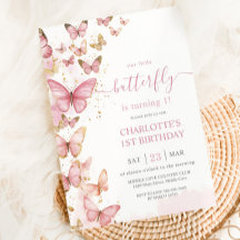 ピンクかわいらし蝶ガール1st最初の誕生日