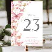 ピンクかわいらし蝶スイーツ16カンス誕生日 テーブルナンバー