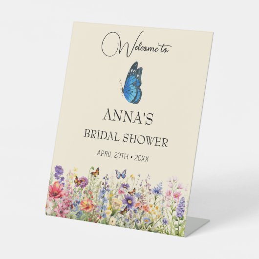 ピンクかわいらし蝶ブライダルシャワー 台座サイン (正面)
