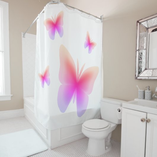 ピンクかわいらし蝶プリント シャワーカーテン (インサイチュ)