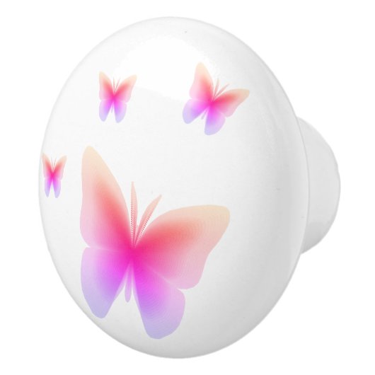 ピンクかわいらし蝶プリント セラミックノブ (右)