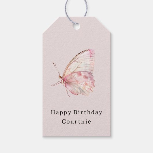 ピンクかわいらし蝶誕生日 ギフトタグ (正面)