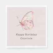 ピンクかわいらし蝶誕生日 スタンダードランチョンナプキン (正面)