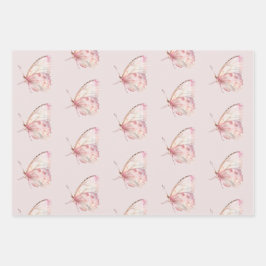 ピンクかわいらし蝶誕生日 ラッピングペーパーシート