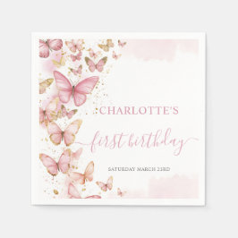 ピンクかわいらし蝶12日23日5誕生日 スタンダードカクテルナプキン