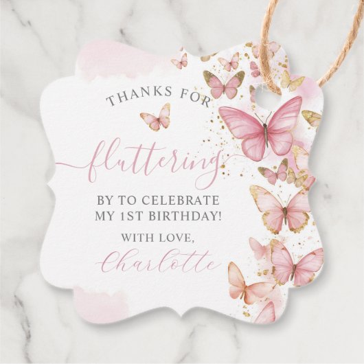 ピンクかわいらし蝶12日23日5誕生日 フェイバータグ (裏面)