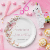 ピンクかわいらし蝶12日23日5誕生日 ペーパープレート (パーティー)