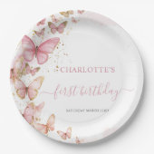 ピンクかわいらし蝶12日23日5誕生日 ペーパープレート (正面)
