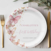 ピンクかわいらし蝶12日23日5誕生日 ペーパープレート