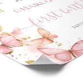 ピンクかわいらし蝶1st第1誕生日歓迎 ポスター (角)