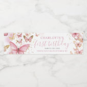 ピンクかわいらし蝶1st誕生日スウィート16 XV ペットボトルラベル (シングルラベル)