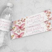 ピンクかわいらし蝶1st誕生日スウィート16 XV ペットボトルラベル