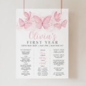 ピンクかわいらし蝶1st誕生日マイルストーンサイン ポスター