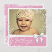 ピンクかわいらし誕生日パーティーの招待 招待状 (正面/裏面)