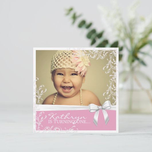 ピンクかわいらし誕生日パーティーの招待 招待状 (スタンド正面)