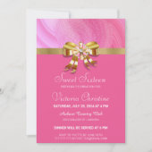 ピンクかわいらし誕生日招待状 招待状 (正面)