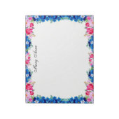 ピンクかわいらし赤バラ青い花パーソナライズされた ノートパッド (回転)