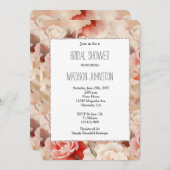 ピンクかわいらし赤面クリームバラフローラブライダルシャワー 招待状 (正面/裏面)
