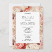 ピンクかわいらし赤面クリームバラフローラブライダルシャワー 招待状 (正面)