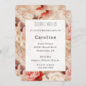 ピンクかわいらし赤面クリームバラフローラ誕生日 招待状 (正面/裏面)