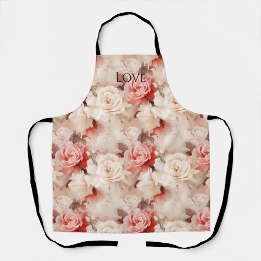ピンクかわいらし赤面クリームバラフローラ エプロン (正面)