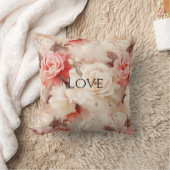 ピンクかわいらし赤面クリームバラフローラ クッション (ブランケット)
