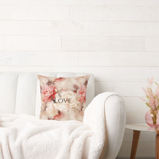 ピンクかわいらし赤面クリームバラフローラ クッション (ソファ)