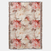 ピンクかわいらし赤面クリームバラフローラ スローブランケット (正面縦)
