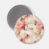 ピンクかわいらし赤面クリームバラフローラ マグネット (正面/裏面)