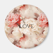 ピンクかわいらし赤面クリームバラフローラ マグネット (正面)