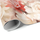 ピンクかわいらし赤面クリームバラ結婚フローラ ラッピングペーパー (ロールコーナー)