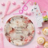 ピンクかわいらし赤面クリームフローラブライダルシャワー ペーパープレート (パーティー)