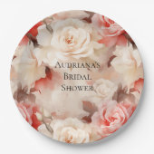 ピンクかわいらし赤面クリームフローラブライダルシャワー ペーパープレート (正面)