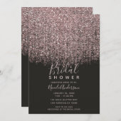 ピンクかわいらし赤面グリッターブラックブライダルシャワー 招待状 (正面/裏面)