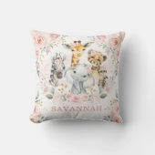 ピンクかわいらし赤面ジャングルサファリアニマルベビーガール クッション (正面)