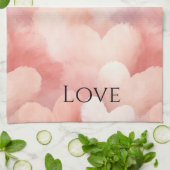 ピンクかわいらし赤面ハートラブ キッチンタオル (折り畳み)