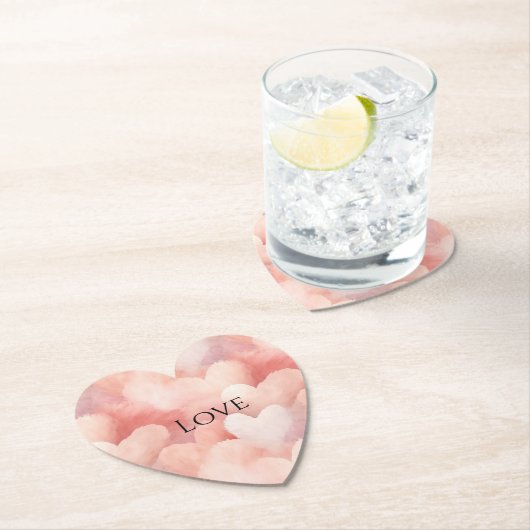 ピンクかわいらし赤面ハートラブ ペーパーコースター (インサイチュ)