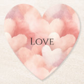 ピンクかわいらし赤面ハートラブ ペーパーコースター (正面)